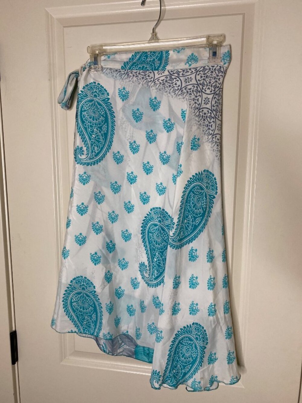 Reversible Silk Magic Wrap Skirt Teal Floral Paisley Boho Festival Beach OS - Picture 5 of 11